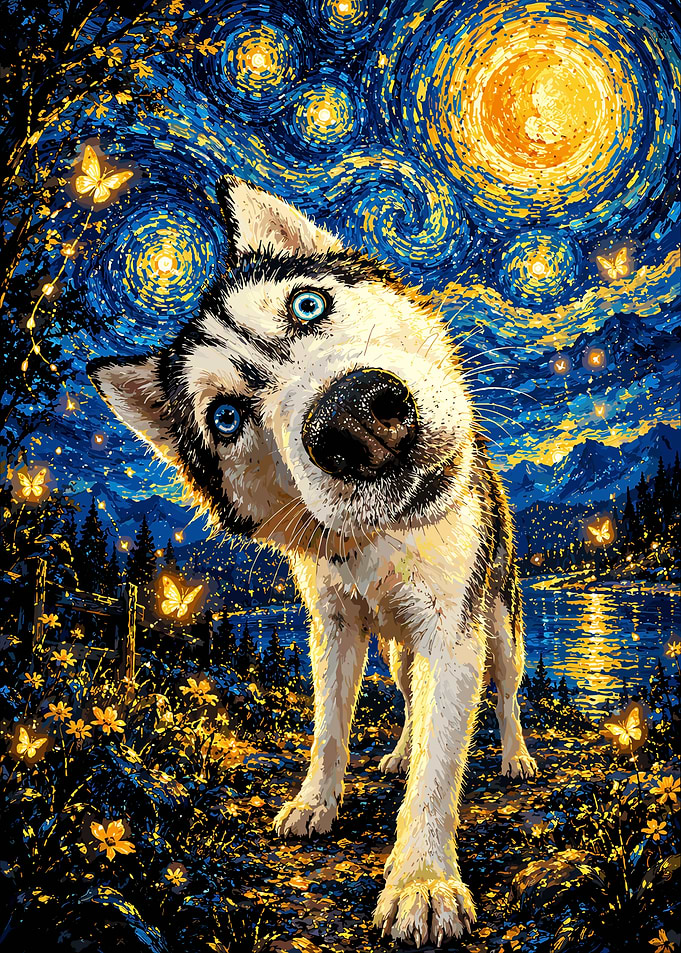 Husky in Starry Night Style