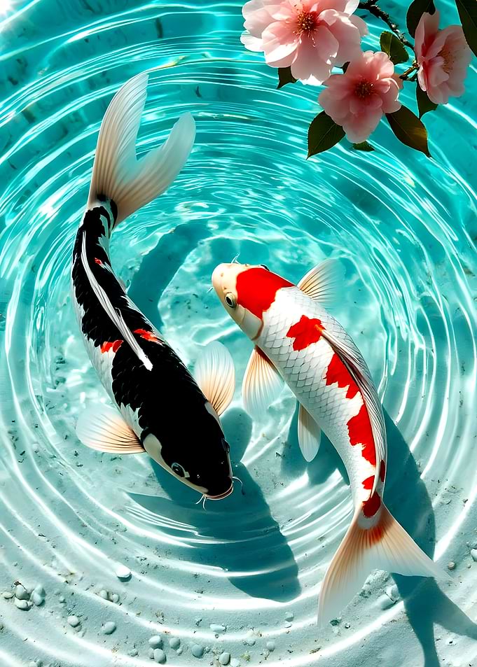 Two Koi Fish in Clear Water