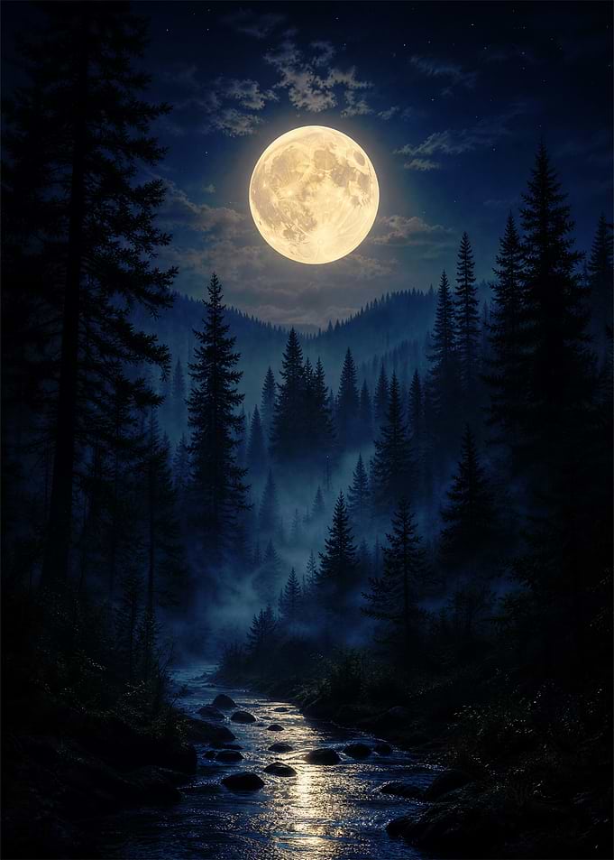 Moonlit Forest River