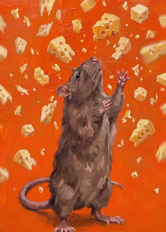 Rat Reaching for Falling Cheese