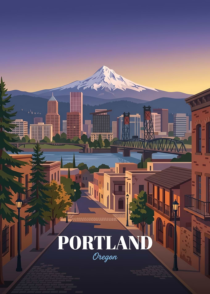 Portland Oregon Cityscape Travel Poster