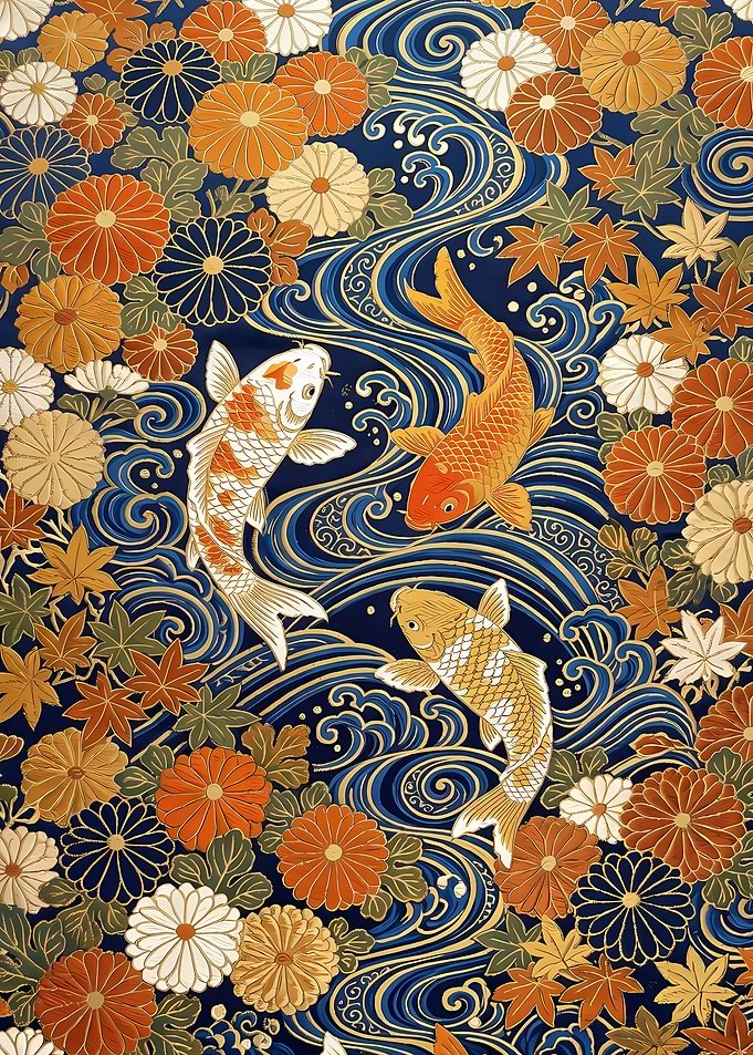 Traditional Japanese Koi and Chrysanthemum Pattern