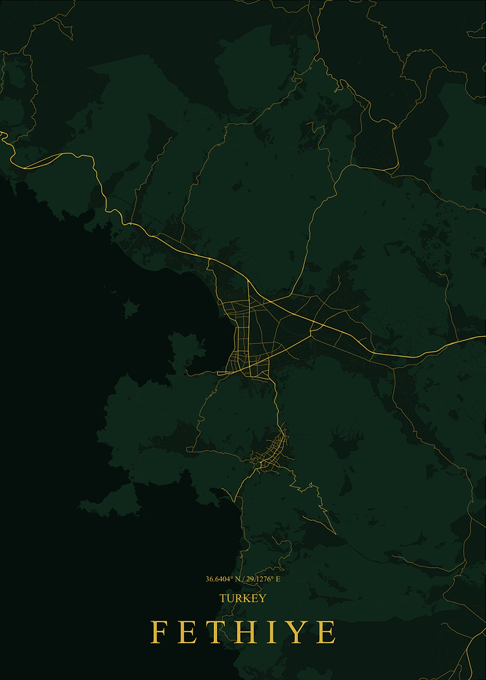 Minimalist Map of Fethiye, Turkey