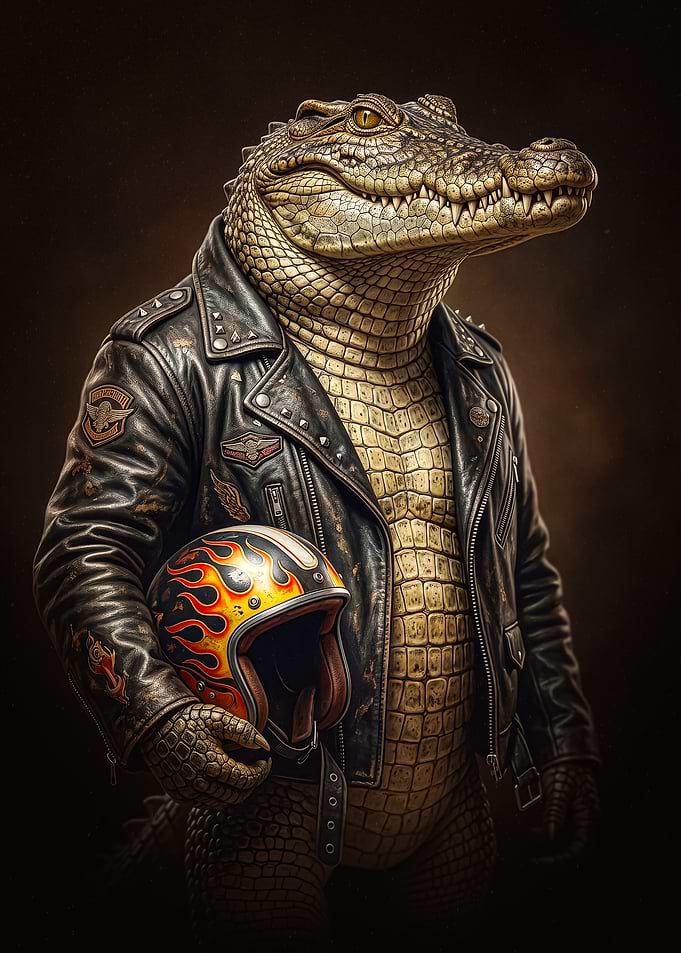 Biker Alligator in Leather Jacket