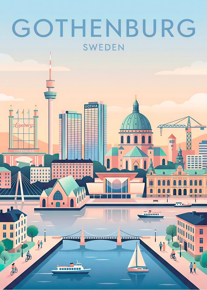 Gothenburg Sweden Travel Poster Illustration