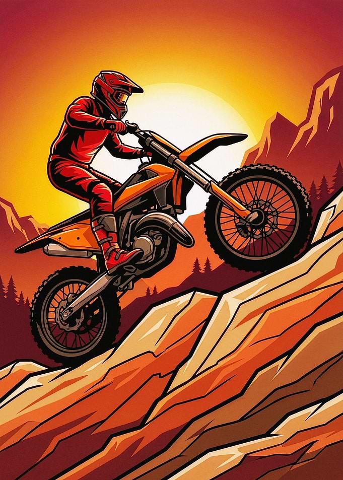 Motocross Rider Climbing Rocky Hill
