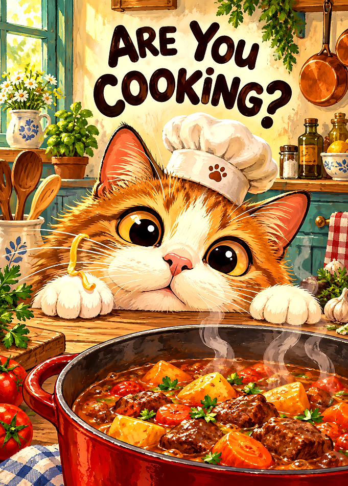 Cute Cat Chef Cooking Stew