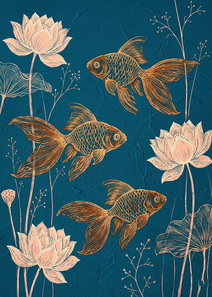 Goldfish Lotus Pond Animals Art Deco