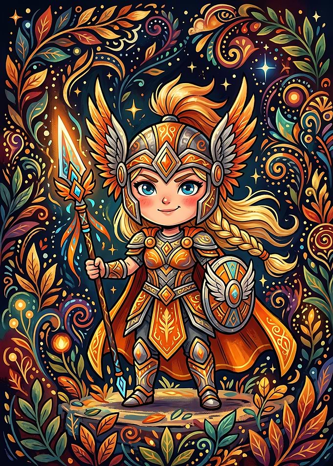 Chibi Valkyrie Warrior Fantasy Illustration