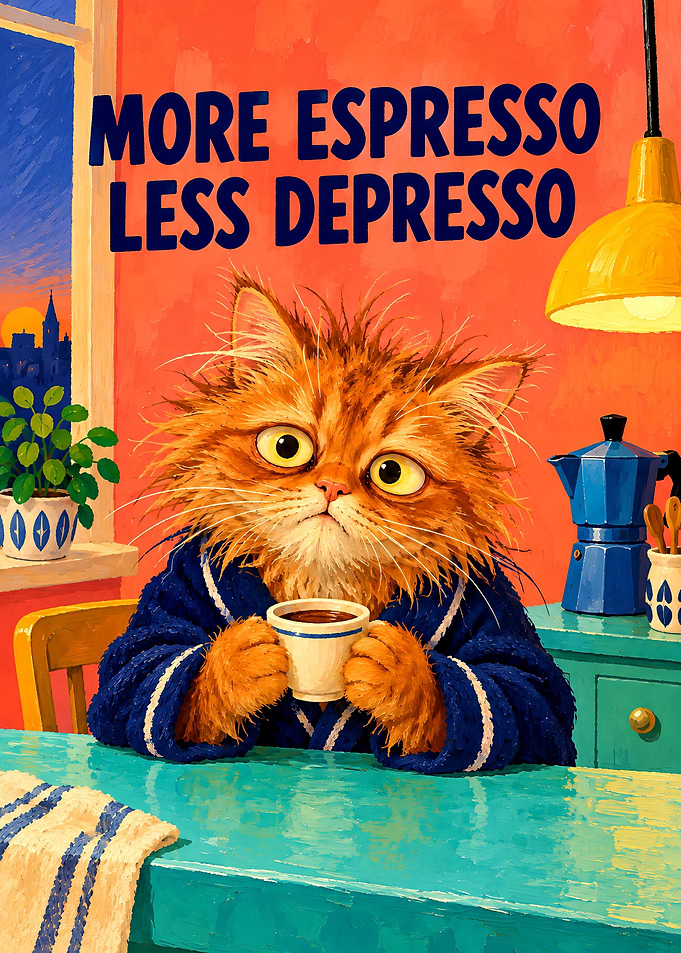 More Espresso Less Depresso Cat Poster
