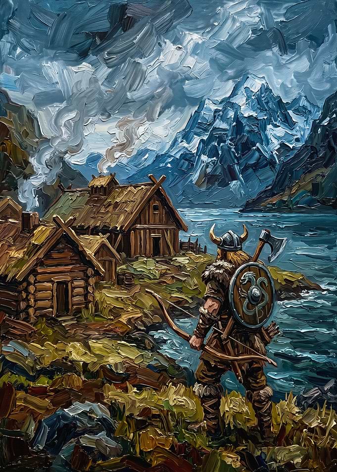 Valheim Viking Oil Painting Style Art