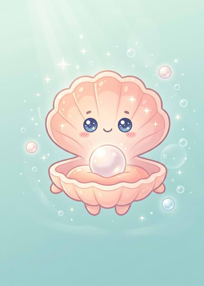 Cute Kawaii Pearl in Shell