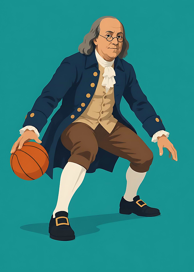 Benjamin Franklin Playing Basketball