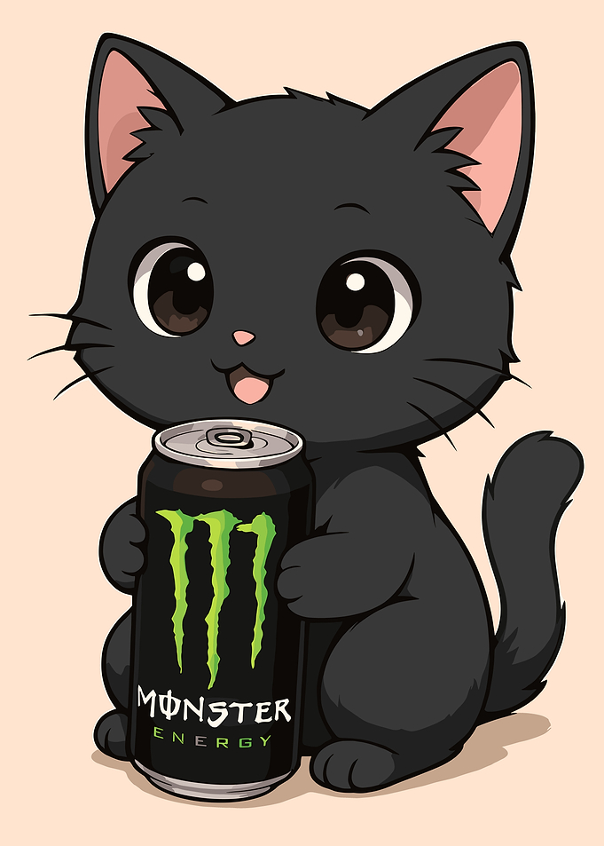 Cute Black Cat Holding Monster Energy