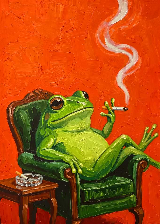 Frog Smoking a Cigarette in chair