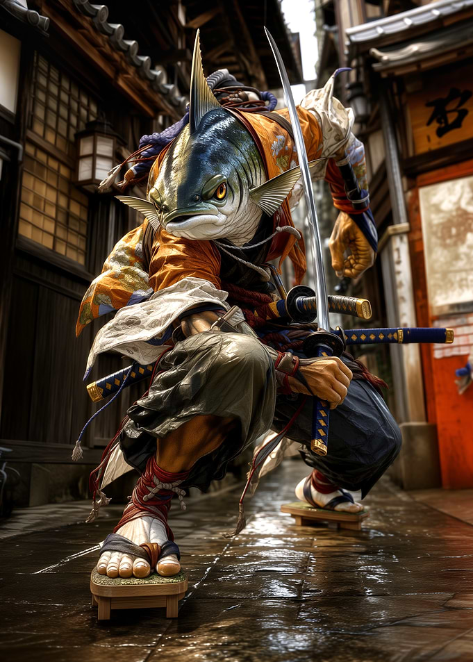 Fish Samurai Warrior in Traditional Attire