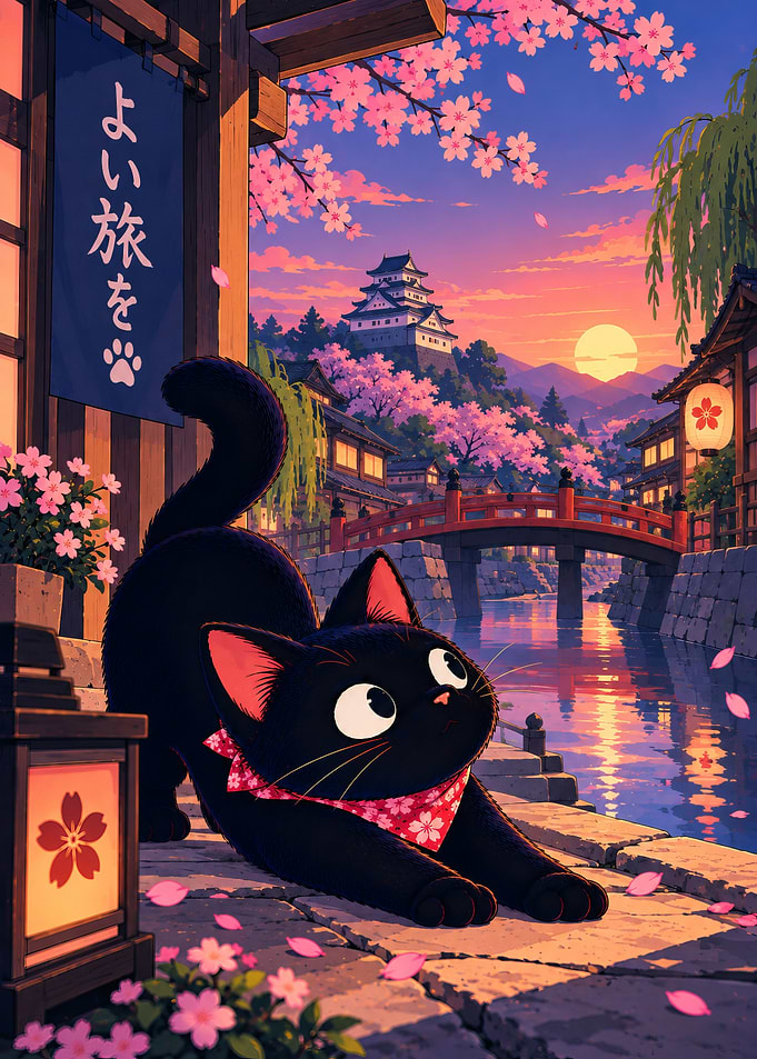 Cute Black Cat in Japan