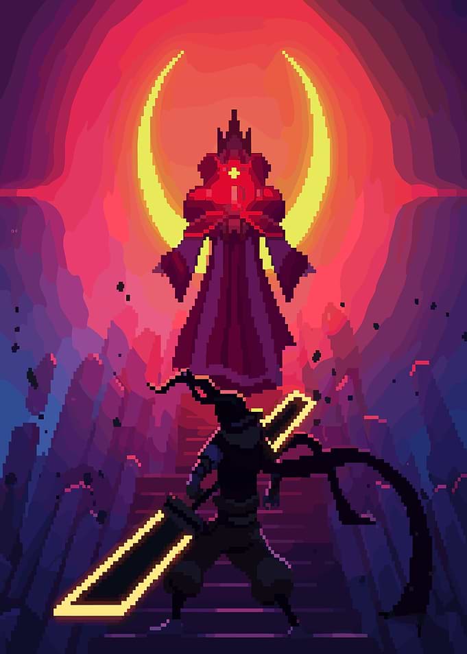 Pixel Art Warrior Facing Dark Entity