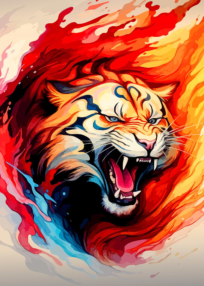 Fiery Roaring Tiger Digital Illustration