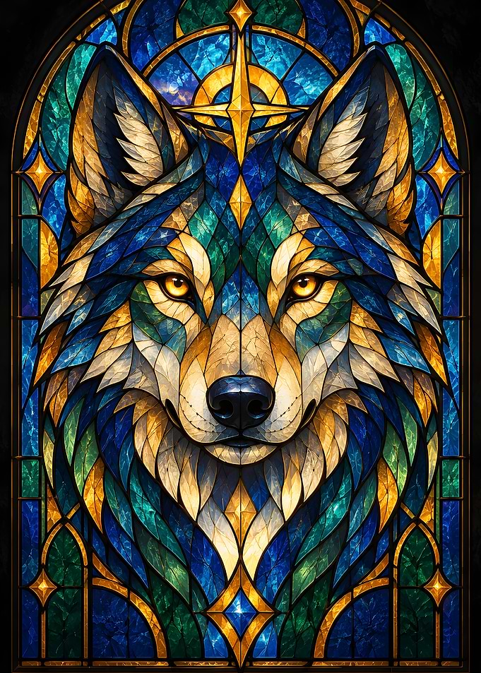 Stained Glass A Majestic Wolf