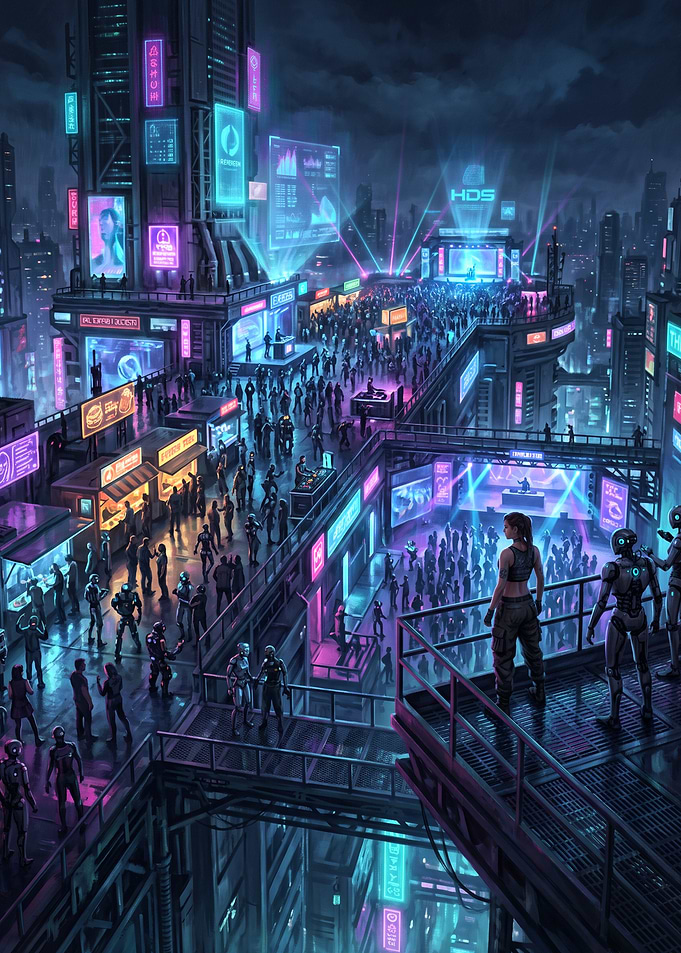 Futuristic Cyberpunk City Nightlife Scene