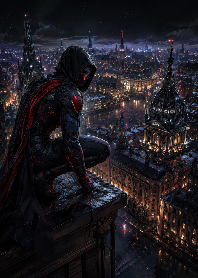 Vigilante Hero Overlooking Dark City