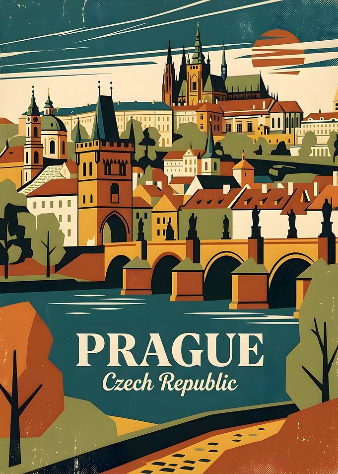 Vintage Travel Poster of Prague