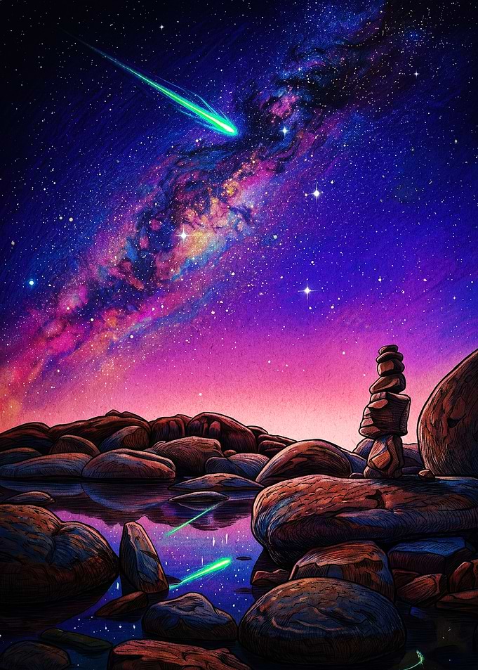 Vibrant Milky Way Over Stone Cairn