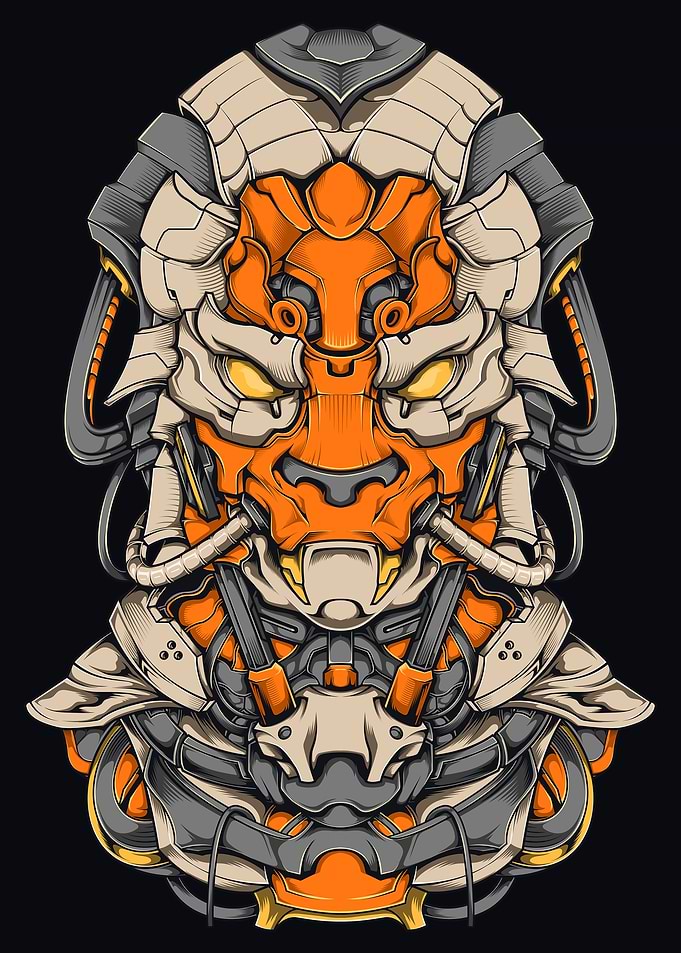 Cybernetic Mecha Tiger Head Portrait