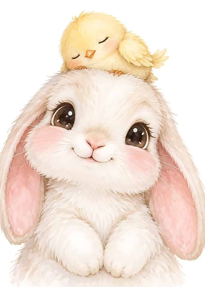 Cute Bunny with Sleeping Chick