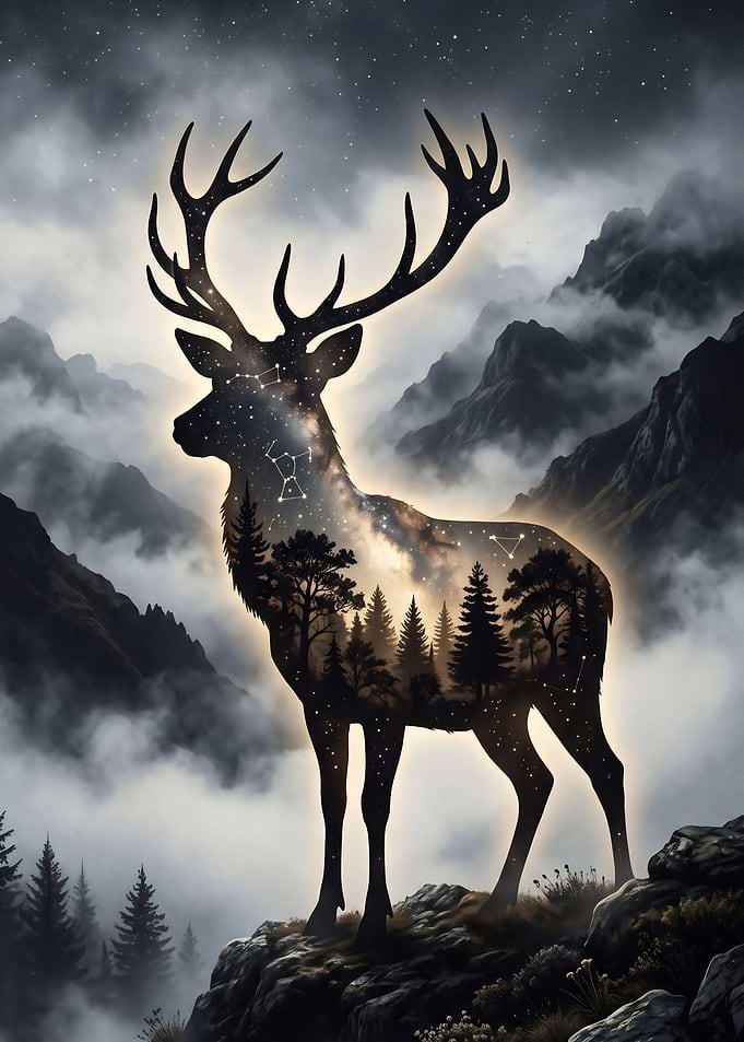 Celestial Forest Deer Silhouette