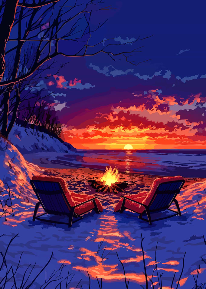 Cozy Beach Bonfire at Sunset