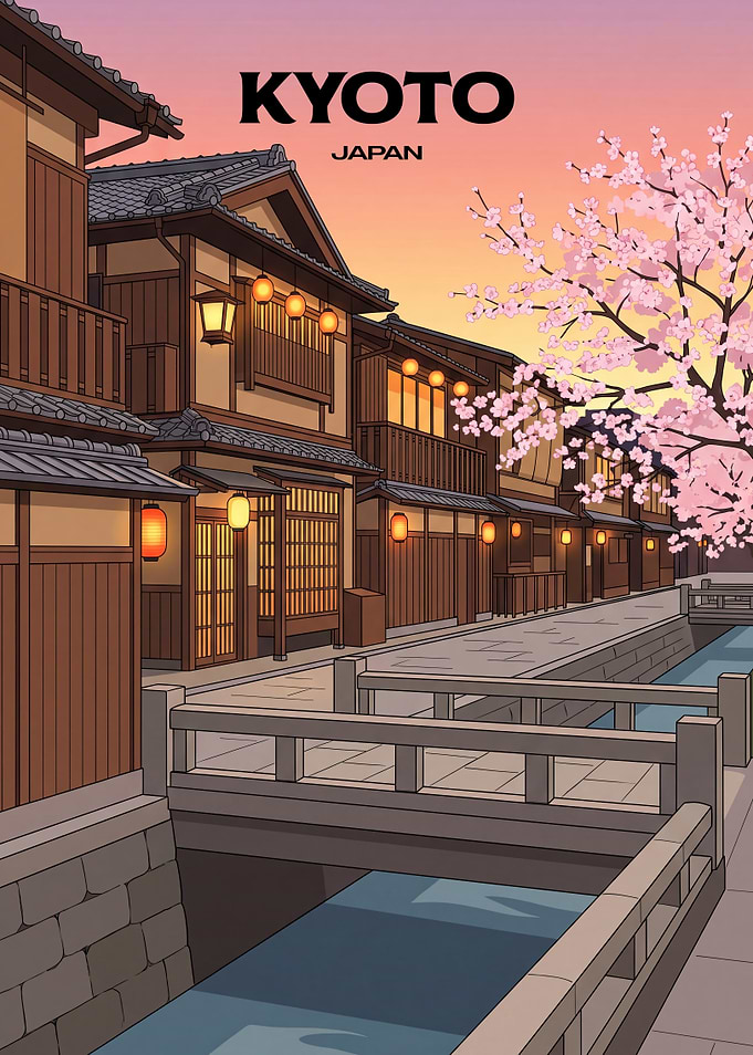 Kyoto Japan Cherry Blossom Travel Poster