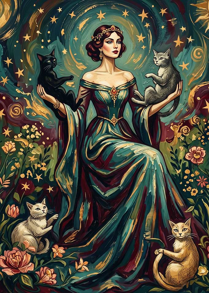 Goddess With Cats Fantasy Art Canvas