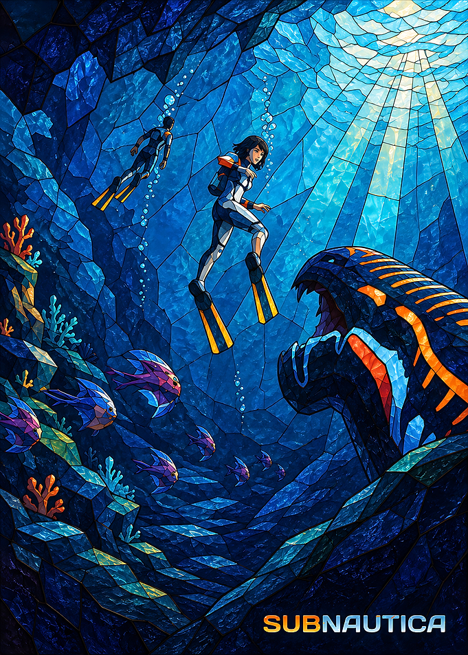 Subnautica Stained Glass Underwater Scene