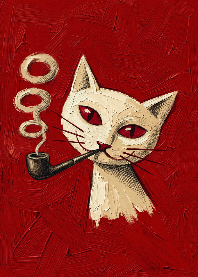 Smoking Pipe Cat Art Print Cats Oil Painting