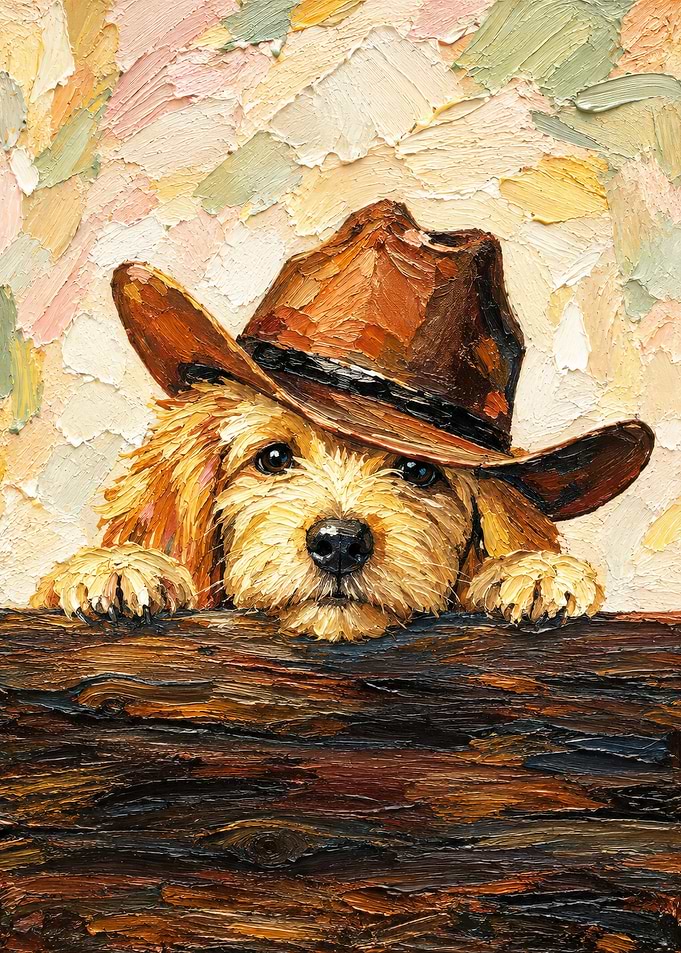 Oil Painting of Cowboy Puppy