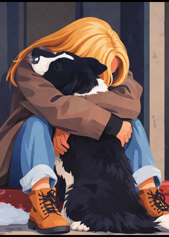 Girl Hugging Her Border Collie