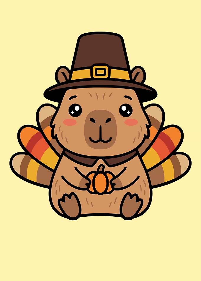 Cute Thanksgiving Capybara Turkey Illustration