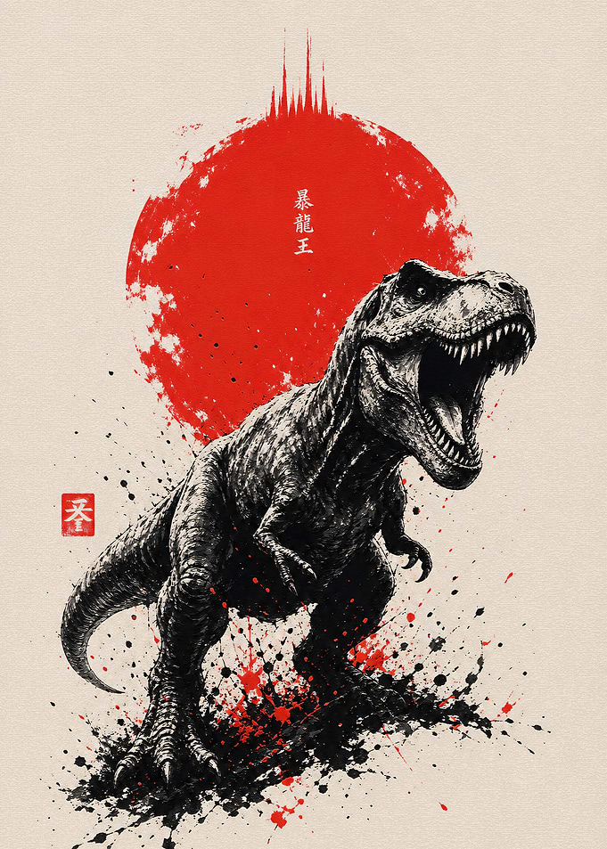 Japanese Style T-Rex Art Print