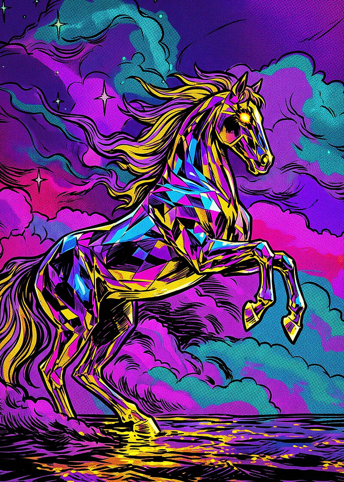 Cosmic Horse Neon Vaporwave Art