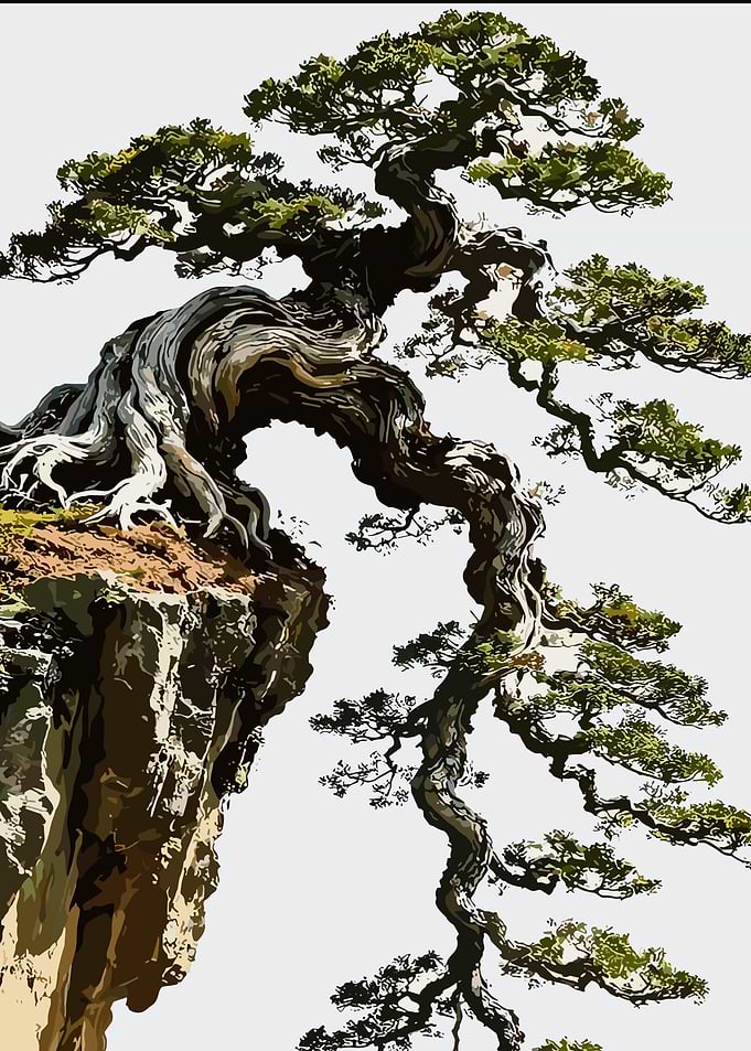 Ancient Bonsai Tree on Cliff