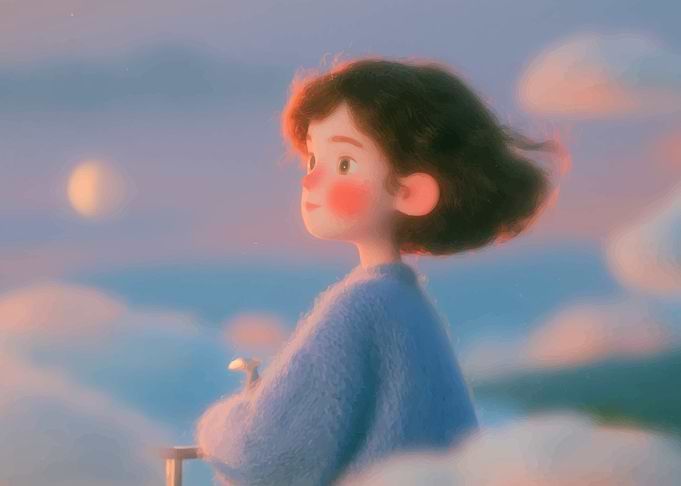 Dreamy Girl Among Soft Clouds