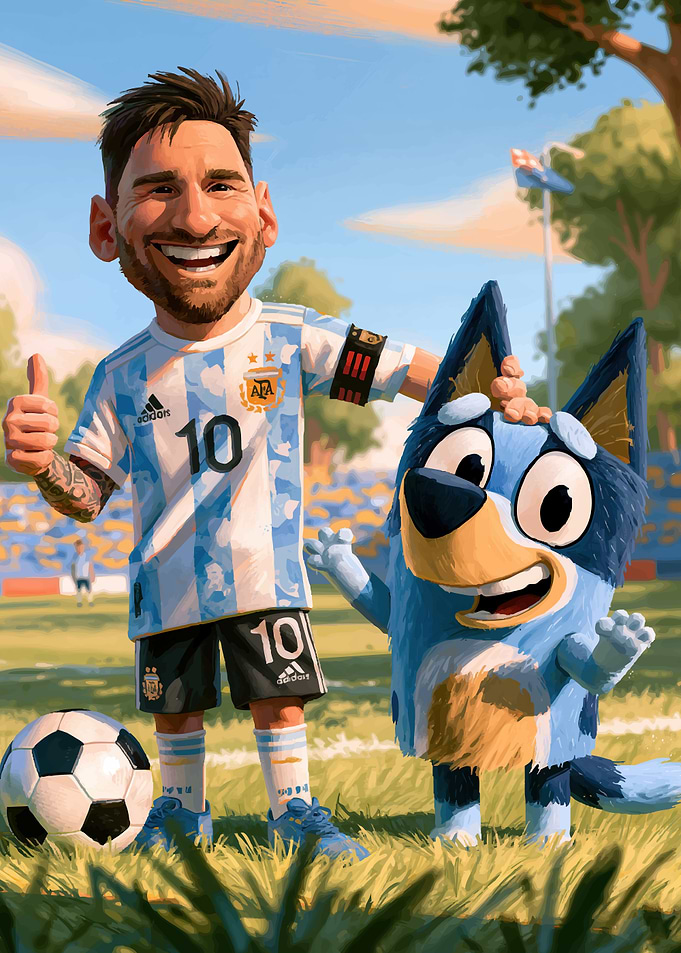 Lionel Messi and Bluey Soccer Illustration