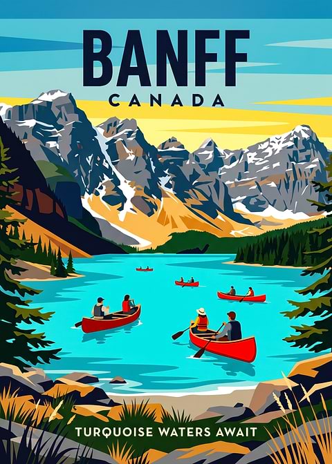 Banff Canada Travel Poster — retro travel art printed on metal
