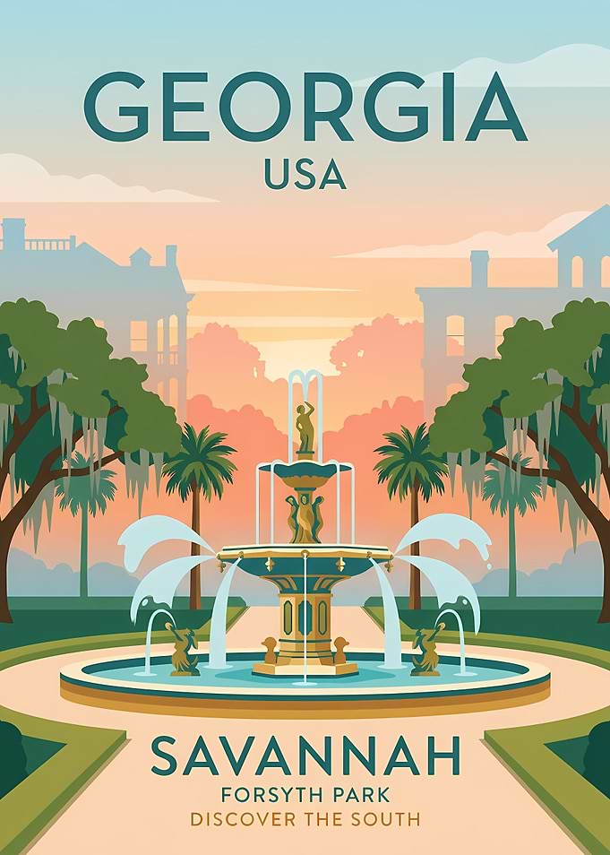 Savannah Forsyth Park Travel Poster