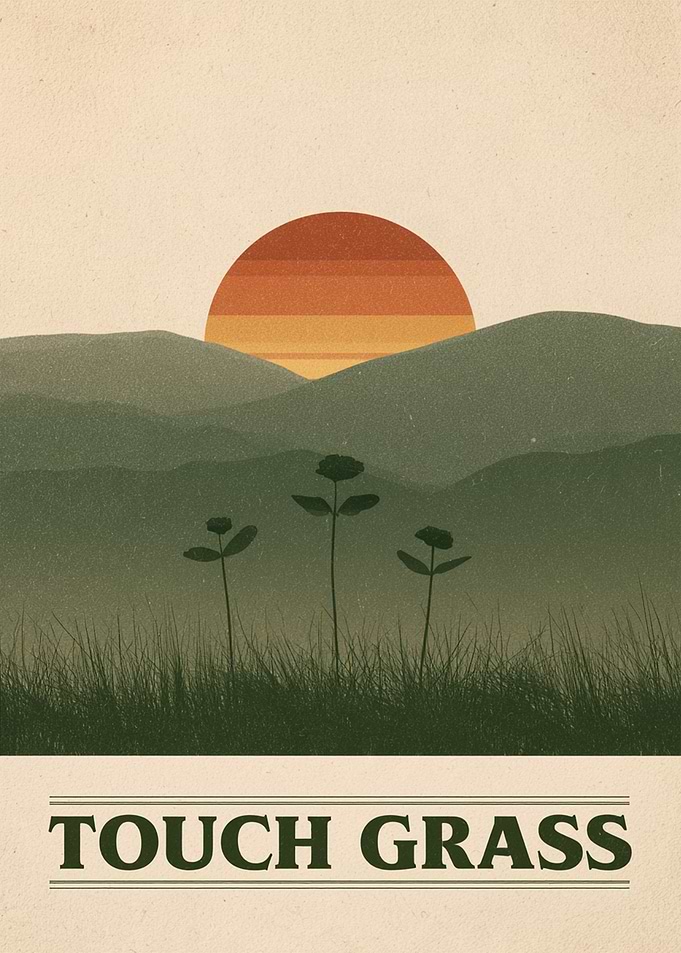 Touch Grass Retro Landscape Poster