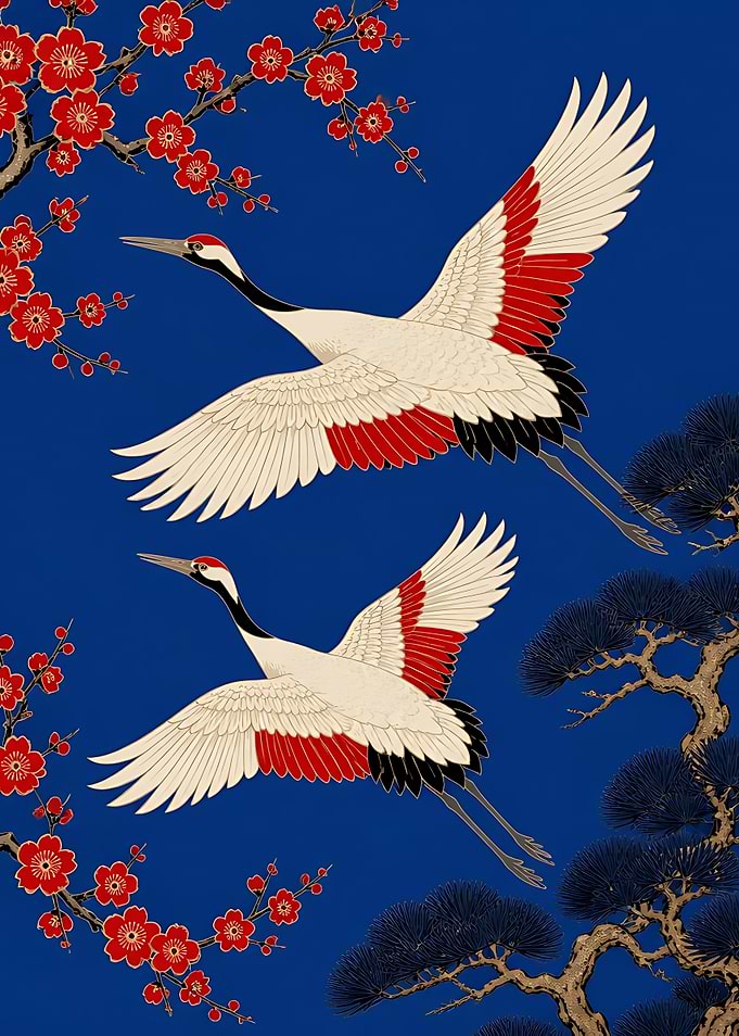 Japanese Cranes with Plum Blossoms