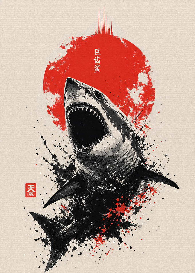 Japanese Style Great White Shark Art