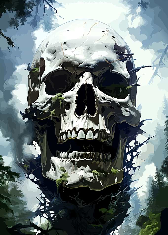 Giant Skull Emerging from Forest